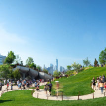 green lawns, sidewalks and trees